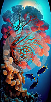 Animals of underwater sea world ecosystem. Colorful tropical fish and life of the coral reef made with generative AI