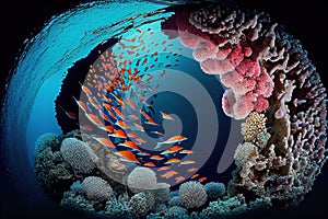 Animals of underwater sea world ecosystem. Colorful tropical fish and life of the coral reef made with generative AI