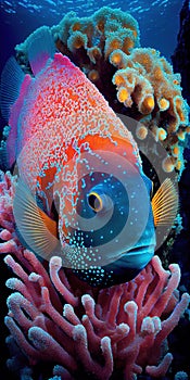 Animals of underwater sea world ecosystem. Colorful tropical fish and life of the coral reef made with generative AI