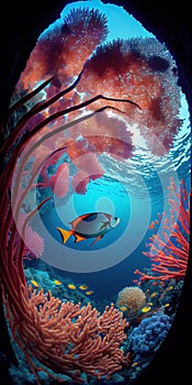 Animals of underwater sea world ecosystem. Colorful tropical fish and life of the coral reef made with generative AI