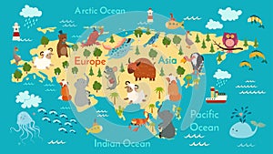 Animals world map, Eurasia