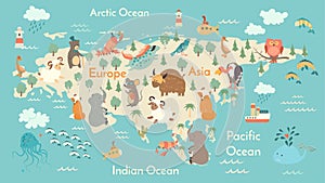Animals world map, Eurasia photo