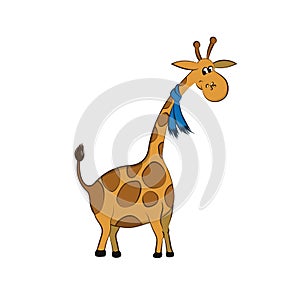 Animals of zoo. Giraffe with scarf in cartoon style. Isolated cute character