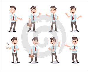 Businessman character set. Animate character. Male personage constructor. Different man postures. Vector set personage. photo