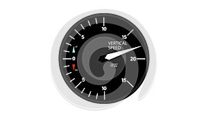 Animated airplane vertical speed sensor. Board of measuring instruments in cockpit of helicopter pilot. Cartoon looped video