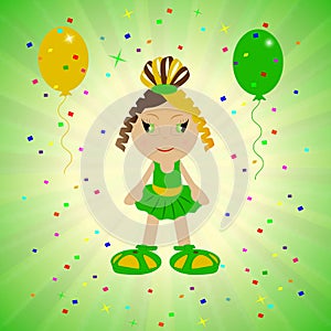 Animated babe on a green background, festive background with balloons