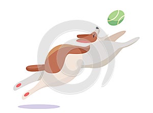 Animated beagle leaping joyfully towards a tennis ball, playful moment captured. Cartoon dog engaging in a fun game of