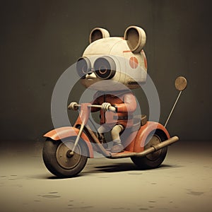 Surreal Toy Bear Riding Motorcycle Hyper-detailed Renderings In Cinema4d photo