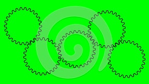 Animated black gears spin. Linear symbol. Looped video.