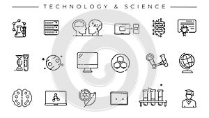 Animated black line icons on Technology and Science.