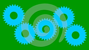 Animated blue gears spin. Flat symbol. Concept of connection, teamwork, communication.