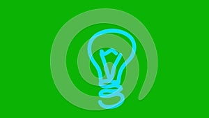 Animated blue icon of lightbulb. Concept of idea and creative. Symbol is drawn gradually. Looped video. Line vector