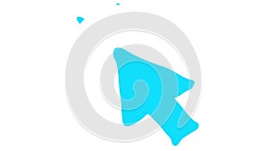 Animated blue symbol of mouse cursor with rays. Arrow moves and clicks. Icon in sketch style. Hand drawn vector illustration