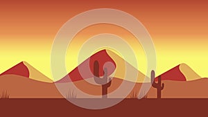 Animated cartoon background. Looped animation of desert landscape with cactuses. Flat footage with parallax effect. side view