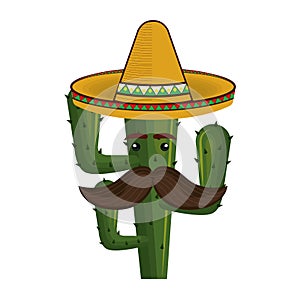 Animated cartoon cactus with mexican hat and moustache photo