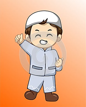 animated cartoon of a cheerful Moslim child