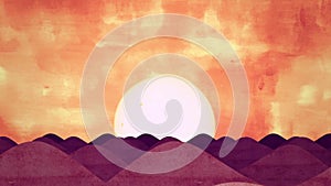 Animated Cartoon of Desert Dune on Sunrise or Sunset