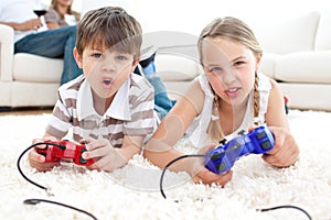 Animated children playing video games