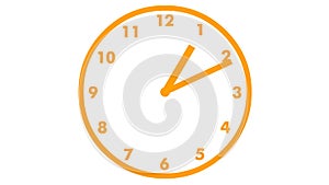Animated clock. orange watch. Hands of the clock turn quickly. Concept of time, deadline. Looped video.