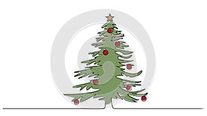 animated colorized single line drawing of christmas tree