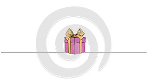 animated colorized single line drawing of gift box with ribbon