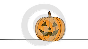 animated colorized single line drawing of jack-o-lantern