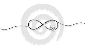 animated continuous single line drawing of infinity symbol with word LOVE