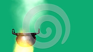 Animated cooking pot on a fire, on green background