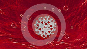 Animated coronavirus model Covid 19, textual warning coronavirus, 3D rendering