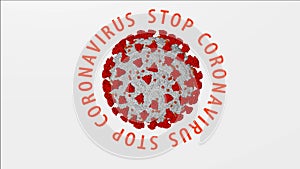 Animated coronavirus model Covid 19, textual warning coronavirus, 3D rendering