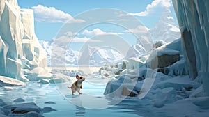 Animated Dog Walking On Ice: A Spatial Concept Art Inspired Animation