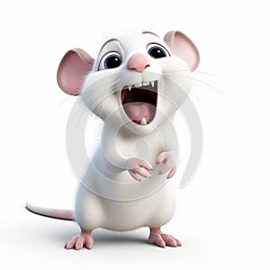 Animated Exuberance: A Cute White Mouse With A Big Mouth