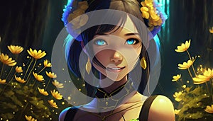 animated fantasy girl on a glowing background