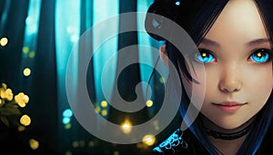 animated fantasy girl on a glowing background