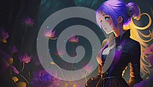 animated fantasy girl on a glowing background