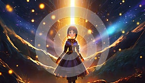 animated fantasy girl on a glowing background