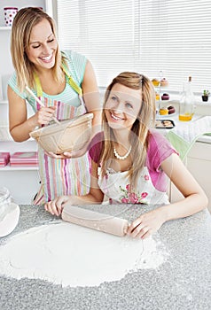 Animated female friends baking togehter