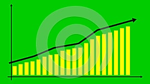 Animated financial yellow growth chart with trend line graph. Growth bar chart of economy.