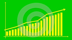 Animated financial yellow growth chart with trend line graph. Growth bar chart of economy.