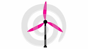 Animated flat ecology icon. yellow symbol of wind power plant. Blades are spinning. Concept of renewable energy, green technology,