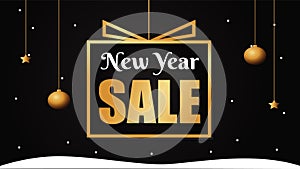 Animated footage of new year sale background with golden ornament.