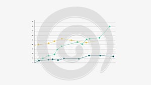 Animated futuristic linear histogram, graph with markers and stacking on white background, user screen dashboard or