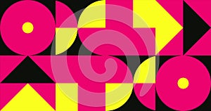 Animated Geometric pattern or background loop. 4K resolution geometric motion design in bright pink, yellow and black