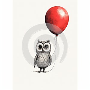 Animated Gif Of Owl Holding Red Balloon In Traditional Animation Style