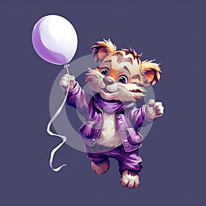 Animated Gif Of Tiger Holding A Purple Balloon In Qian Xuan Style