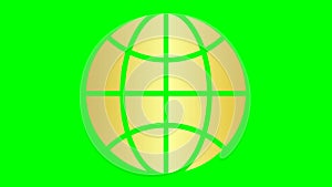 Animated gold icon of globe. Flat golden symbol of planet. Concept of net, web, internet, ecology.