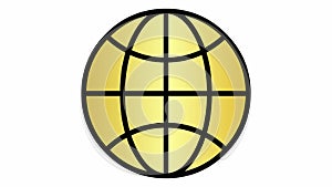 Animated gold icon of globe. Flat golden symbol of planet. Concept of net, web, internet, ecology.