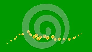 Animated golden dollar coins fly from left to right. A wave with flying money. Concept of business, money, finance.