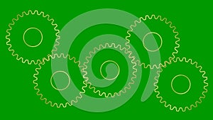 Animated golden gears spin. Linear symbol. Looped video.