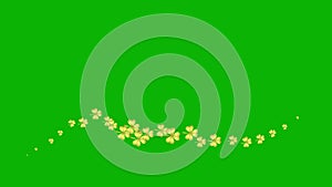 Animated golden symbol of leaf of clover. Icon of ?rish plant fly. A wave of clover. Concept of Patrick\'s Day.